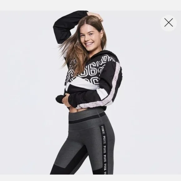 M/L Pink Victoria's Secret Windbreaker Black & White Anorak Jacket Coat - Picture 3 of 12